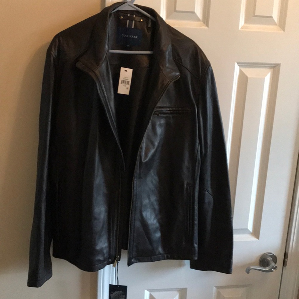 Cole Haan Men’s Smooth Leather Moto Jacket